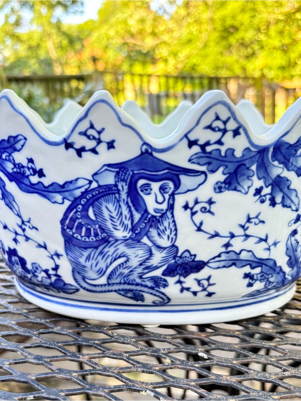 Blue and White Porcelain Decorative Bowl with Monkey Motif